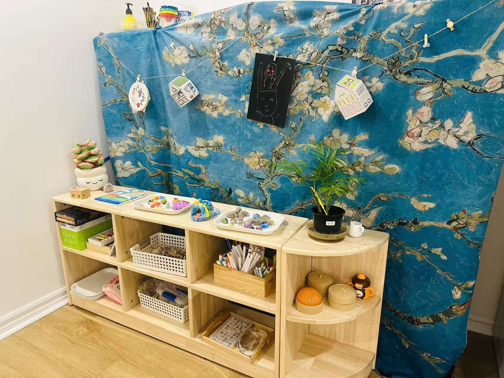 After School art shelves and children’s work